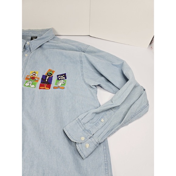 Vintage Looney Tunes‎ Shirt Mens 2XL Denim Warner Bros Bugs Daffy Cartoon 90s - Picture 2 of 12